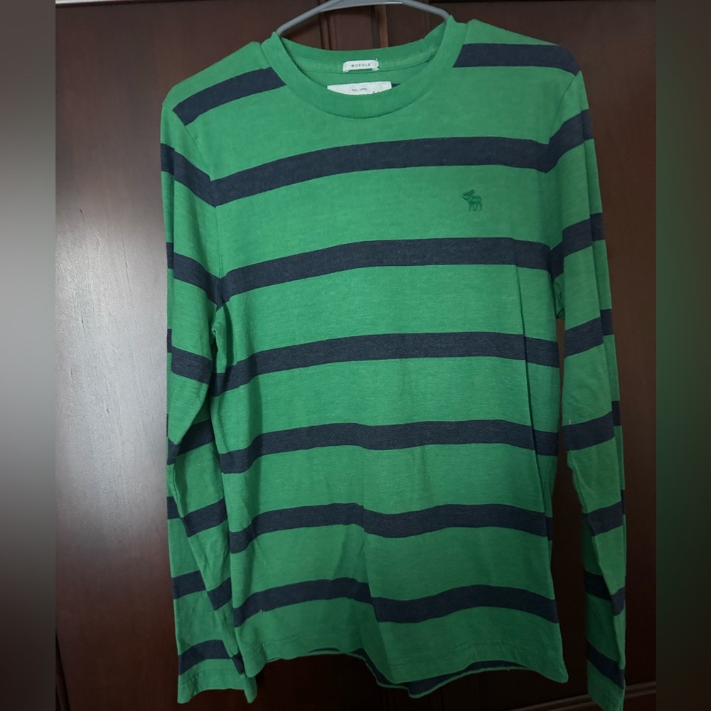 Abercrombie & Fitch Green and Navy Striped Shirt